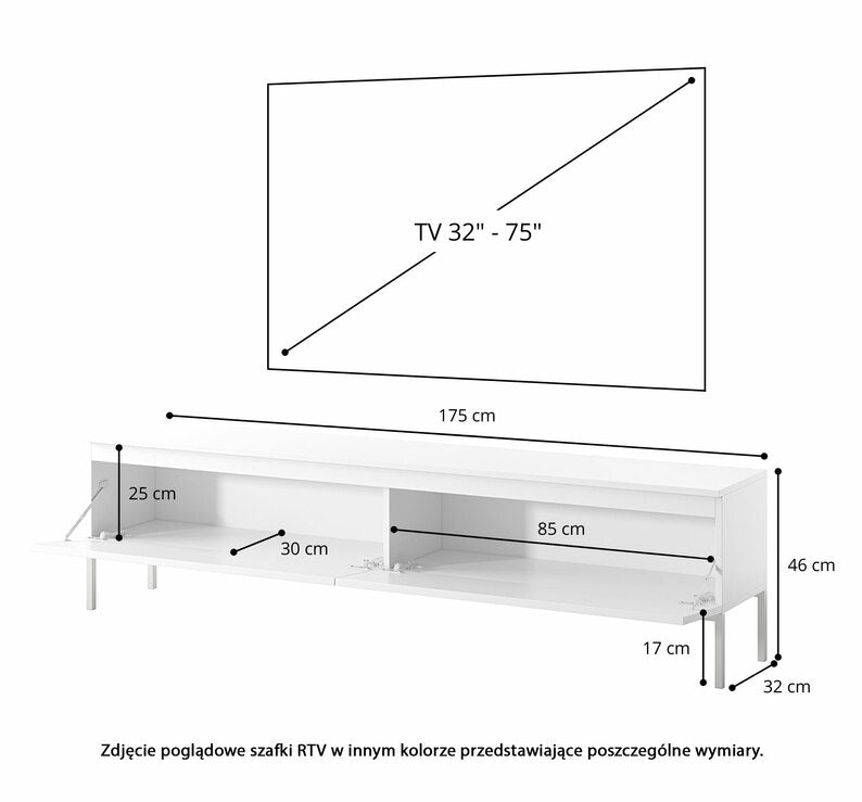 MEBBI TV skapis, 175 cm, balts ar melnām kājām - N1 Home