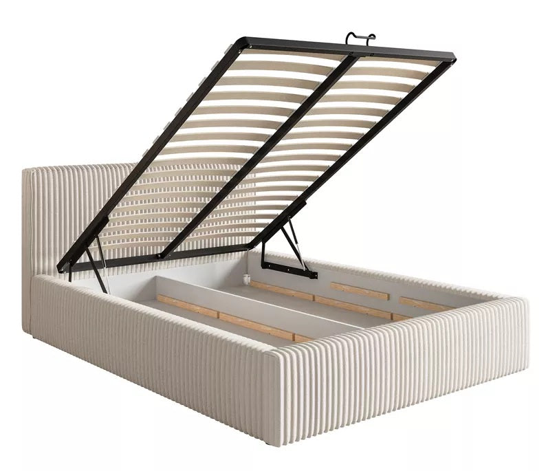 CLIO Mīkstā gulta 140/160/180x200 cm ar glabātuvi, metāla rāmis, krēmkrāsas velvets - N1 Home