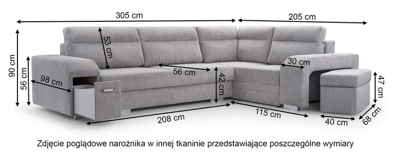 ADIL L-formas stūra dīvāns ar gulēšanas funkciju, konteineri, ar bāru un pufi, zaļš, hidrofobs samts, kreisa/laba puse - N1 Home