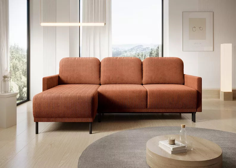 NOMIEL L-formas izvelkamais stūra dīvāns ar konteineru, universāls vara velvets - N1 Home