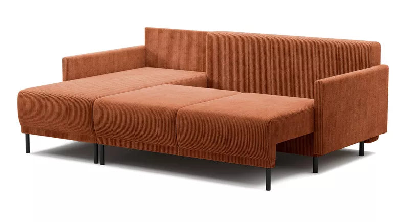 NOMIEL L-formas izvelkamais stūra dīvāns ar konteineru, universāls vara velvets - N1 Home