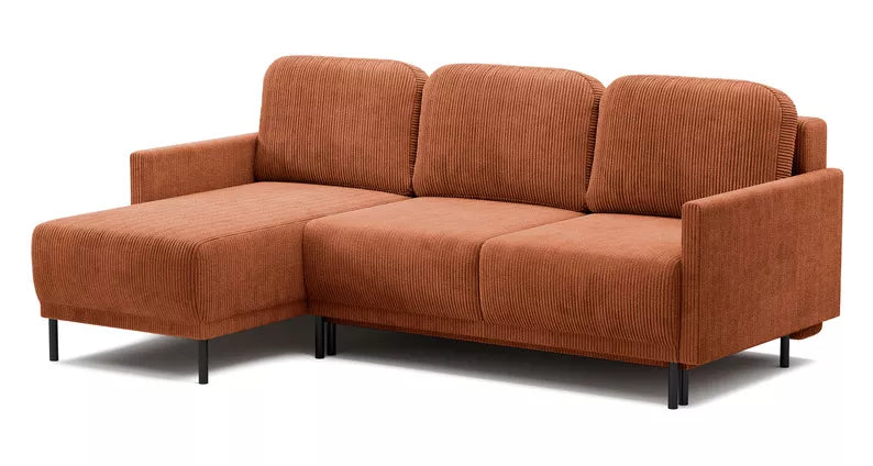 NOMIEL L-formas izvelkamais stūra dīvāns ar konteineru, universāls vara velvets - N1 Home