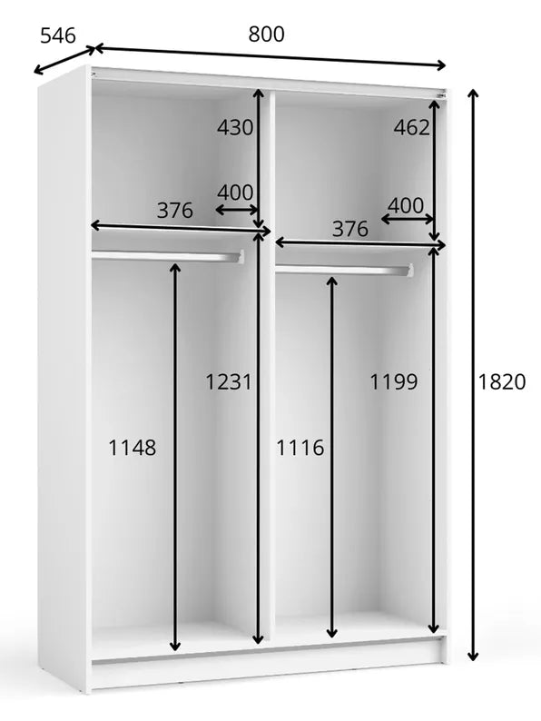 DIAFO Divdurvju bīdāmais skapis ar spoguli, 80 cm, balts