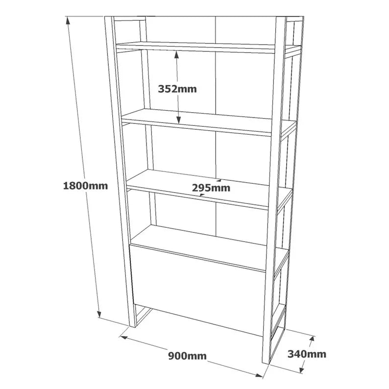 LOFE Grāmatu skapis 180 cm ar padziļinājumu, priede/melns