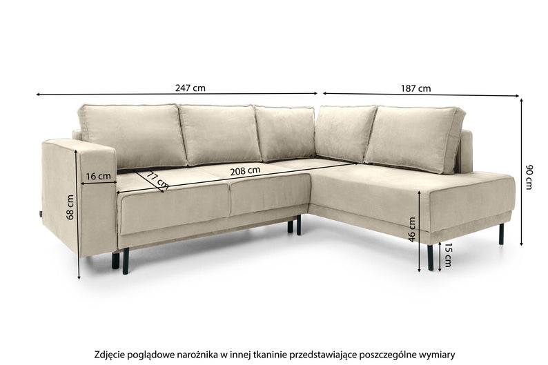 DARO Stūra dīvāns ar guļamfunkciju un konteineri, tumši smilškrāsas velveta, laba/kreisa puse - N1 Home