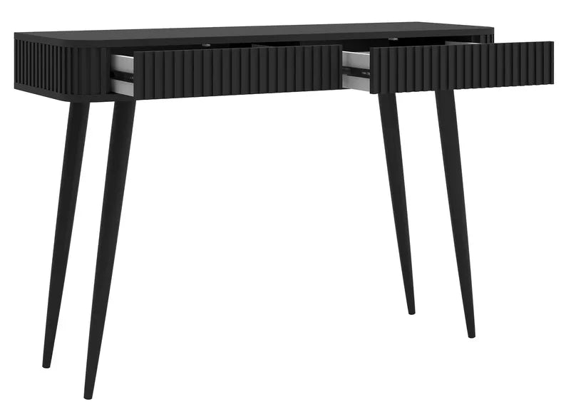 LOVORE Tualetes galdiņš ar rievām un divām atvilktnēm, 113 cm, melns ar melnām kājām - N1 Home