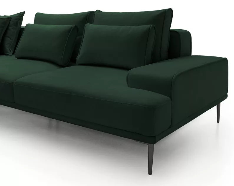 SITOME L-formas dīvāns ar gulēšanas funkciju, zaļš samts, melnas kājas, kreisa/laba puse - N1 Home
