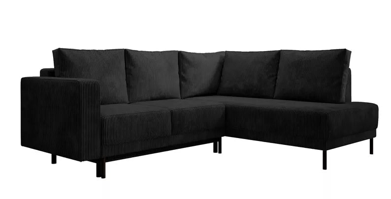 RIO Stūra dīvāns ar gulēšanas funkciju, ar konteineru, melns velvets, kreisa/laba puse - N1 Home