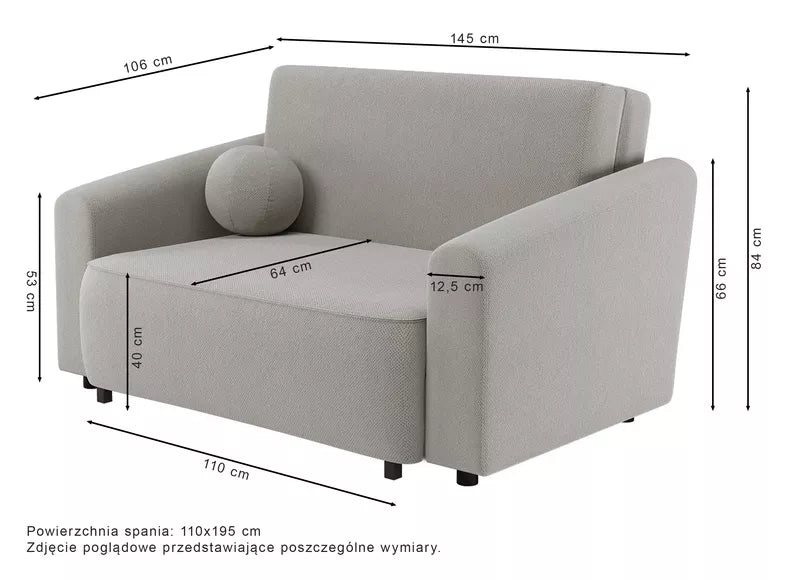 VIOSTE Divvietīgs dīvāns, 110 cm, ar glabātuvi, tumši pelēks hidrofobs šenils