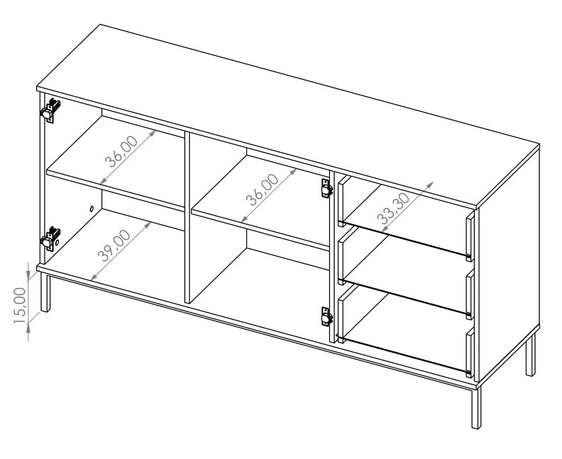 RILAPE Divdurvju kumode 150 cm ar atvilktnēm, balta - N1 Home