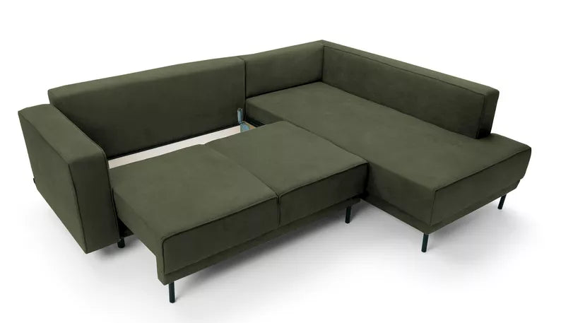 RIO Stūra dīvāns ar gulēšanas funkciju, ar konteineru, olīvu samts, kreisa/laba puse - N1 Home