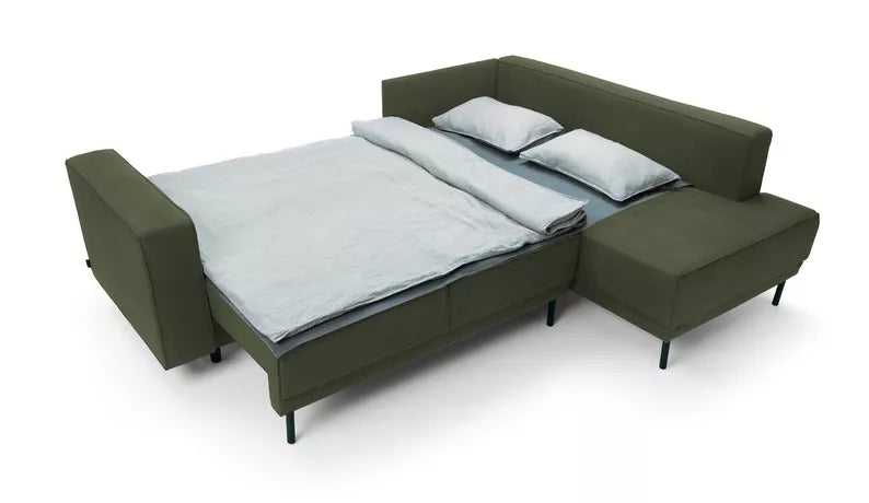 RIO Stūra dīvāns ar gulēšanas funkciju, ar konteineru, olīvu samts, kreisa/laba puse - N1 Home