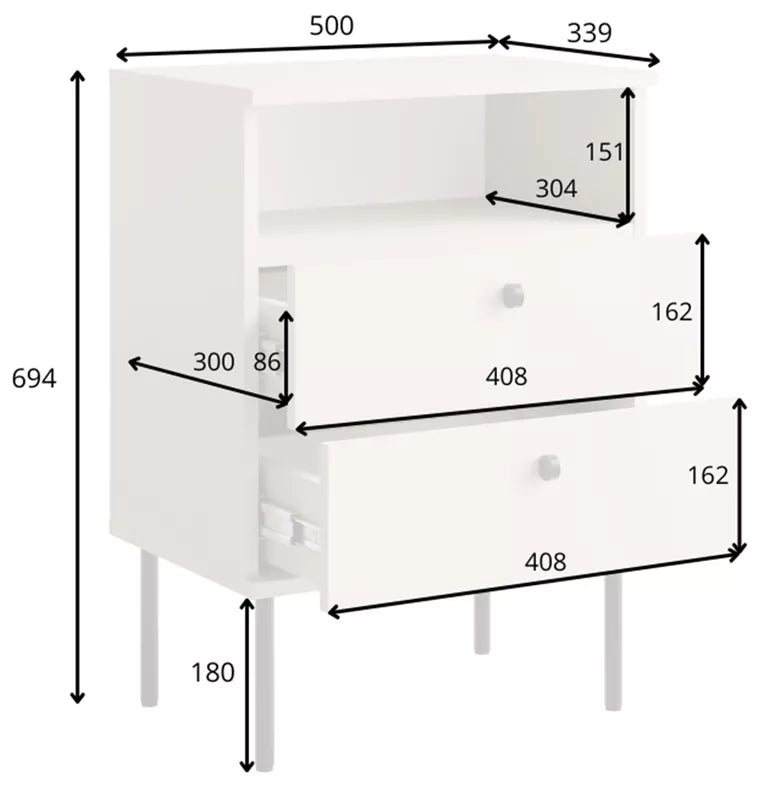 HIGL Naktsgaldiņš ar divām atvilktnēm, 50 cm, balts