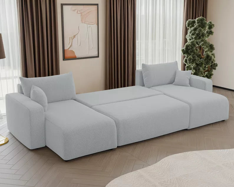 NONIPIA U-formas stūra dīvāns ar gulēšanas funkciju, ar konteineri, universāls, gaiši pelēks bukle - N1 Home