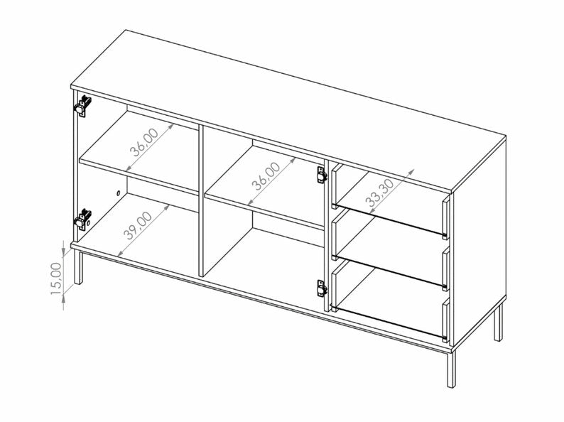 TILLAR Divdurvju kumode, 150 cm, ar trim atvilktnēm, melns portlendas osis - N1 Home