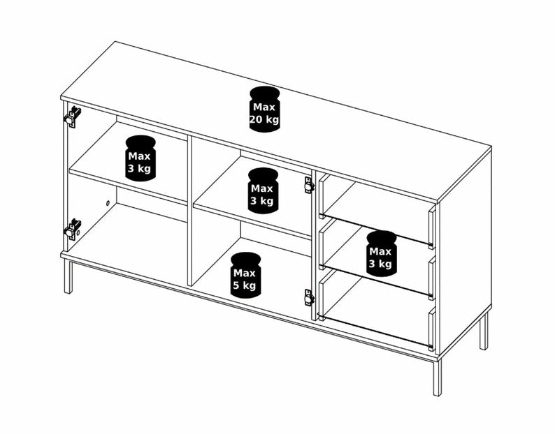 TILLAR Divdurvju kumode, 150 cm, ar trim atvilktnēm, tumši zila - N1 Home