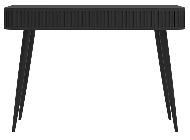 LOVORE Tualetes galdiņš ar rievām un divām atvilktnēm, 113 cm, melns ar melnām kājām - N1 Home