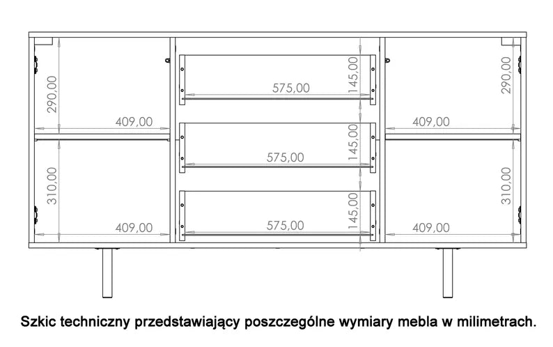 BLAZKA Divdurvju kumode, 150 cm, ar trim atvilktnēm, matēti melnas līstes