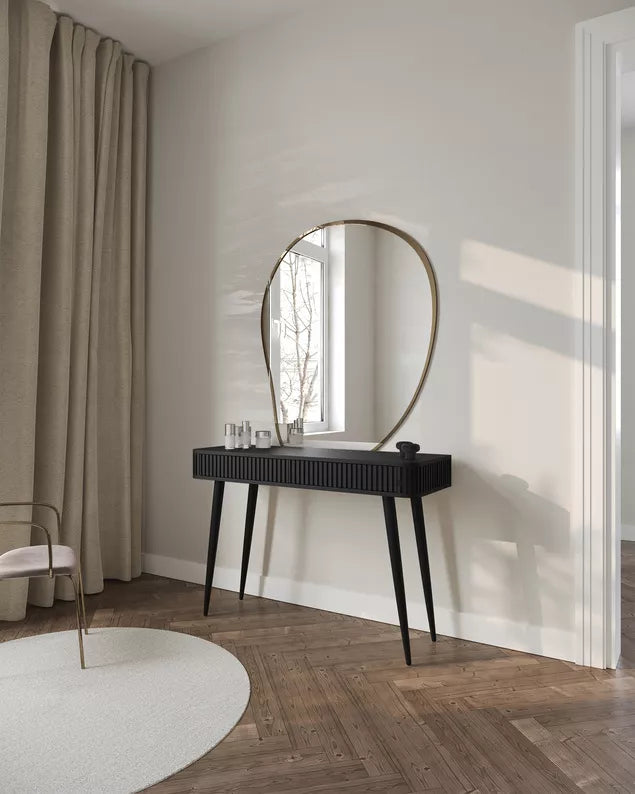 LOVORE Tualetes galdiņš ar rievām un divām atvilktnēm, 113 cm, melns ar melnām kājām - N1 Home