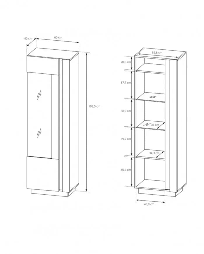 Vitrīnas skapis Arci 60/193,5/40 cm garafits/ozols - N1 Home
