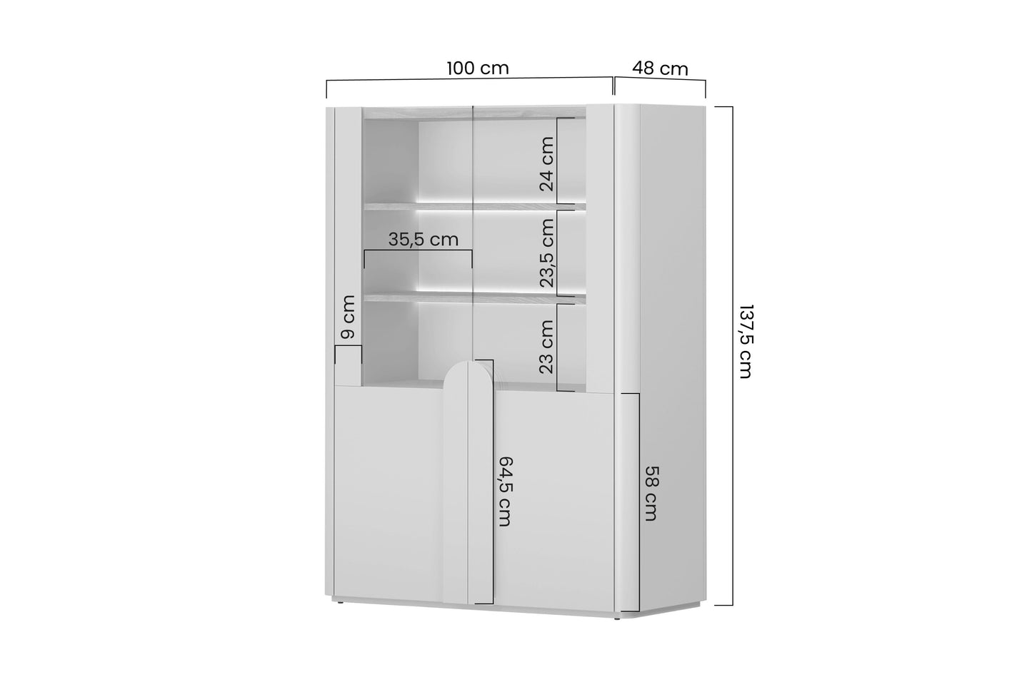 Vitrīna Amil 100/137.5/48 cm Kašmirs / Eļļots ozols / Gaišs ozols - N1 Home