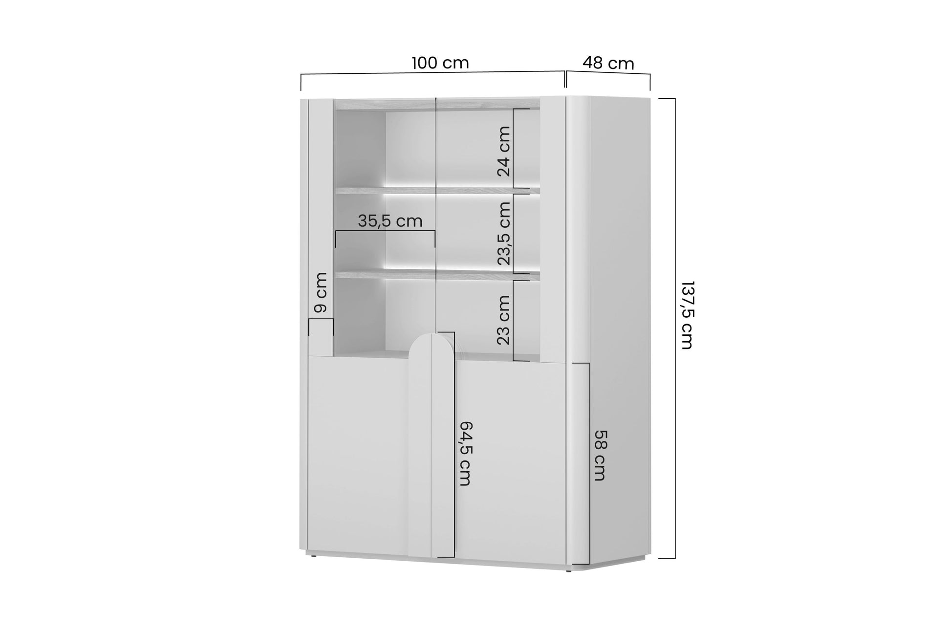 Vitrīna Amil 100/137.5/48 cm Kašmirs / Eļļots ozols - N1 Home