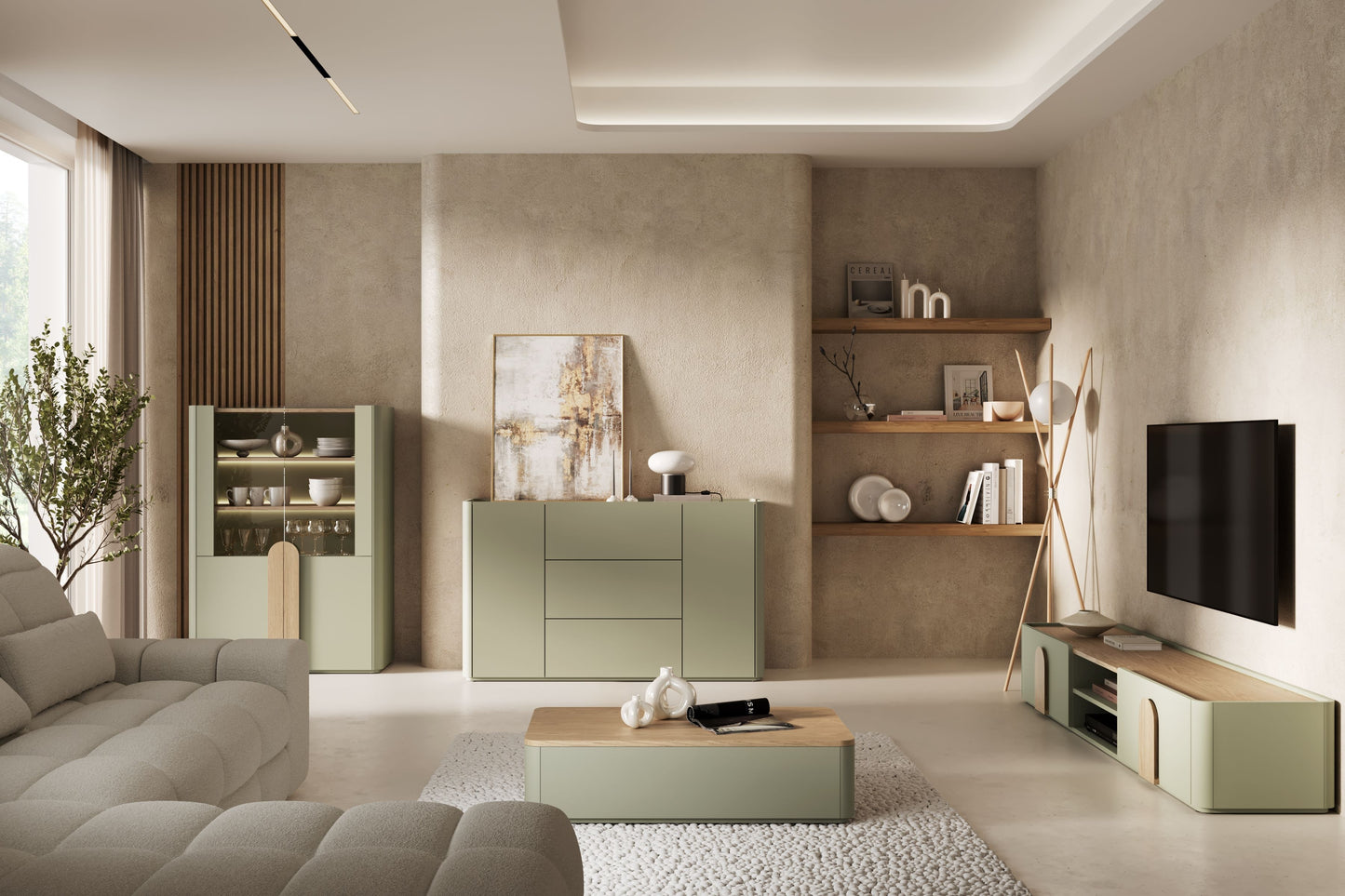 Vitrīna Amil 100/137.5/48 cm Eikalipts / Baltijas kāpu ozols / Dabīgais ozols - N1 Home