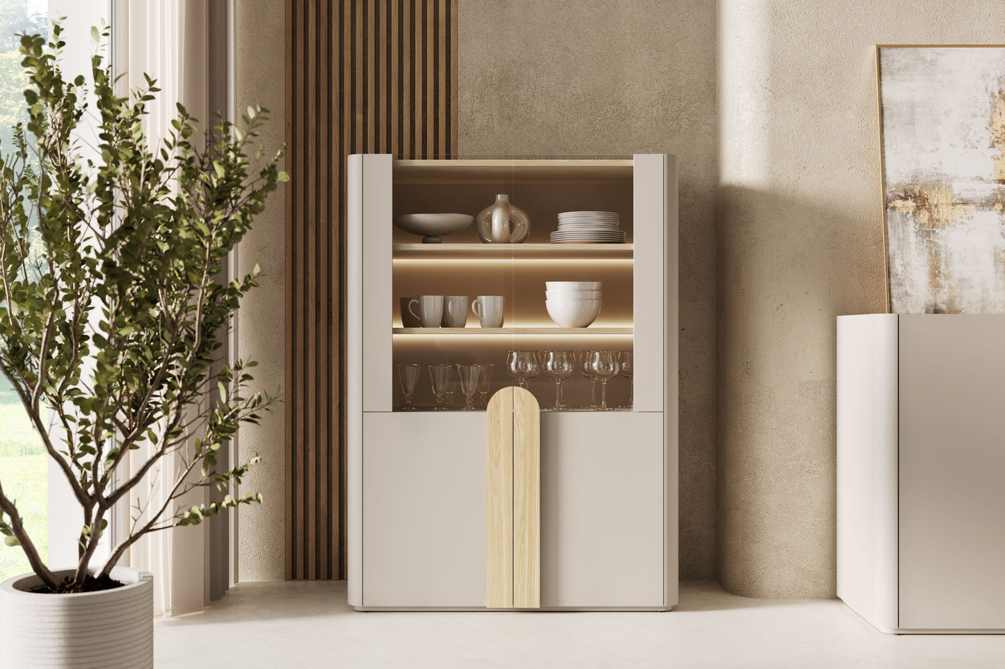 Vitrīna Amil 100/137.5/48 cm Kašmirs / Eļļots ozols / Gaišs ozols - N1 Home