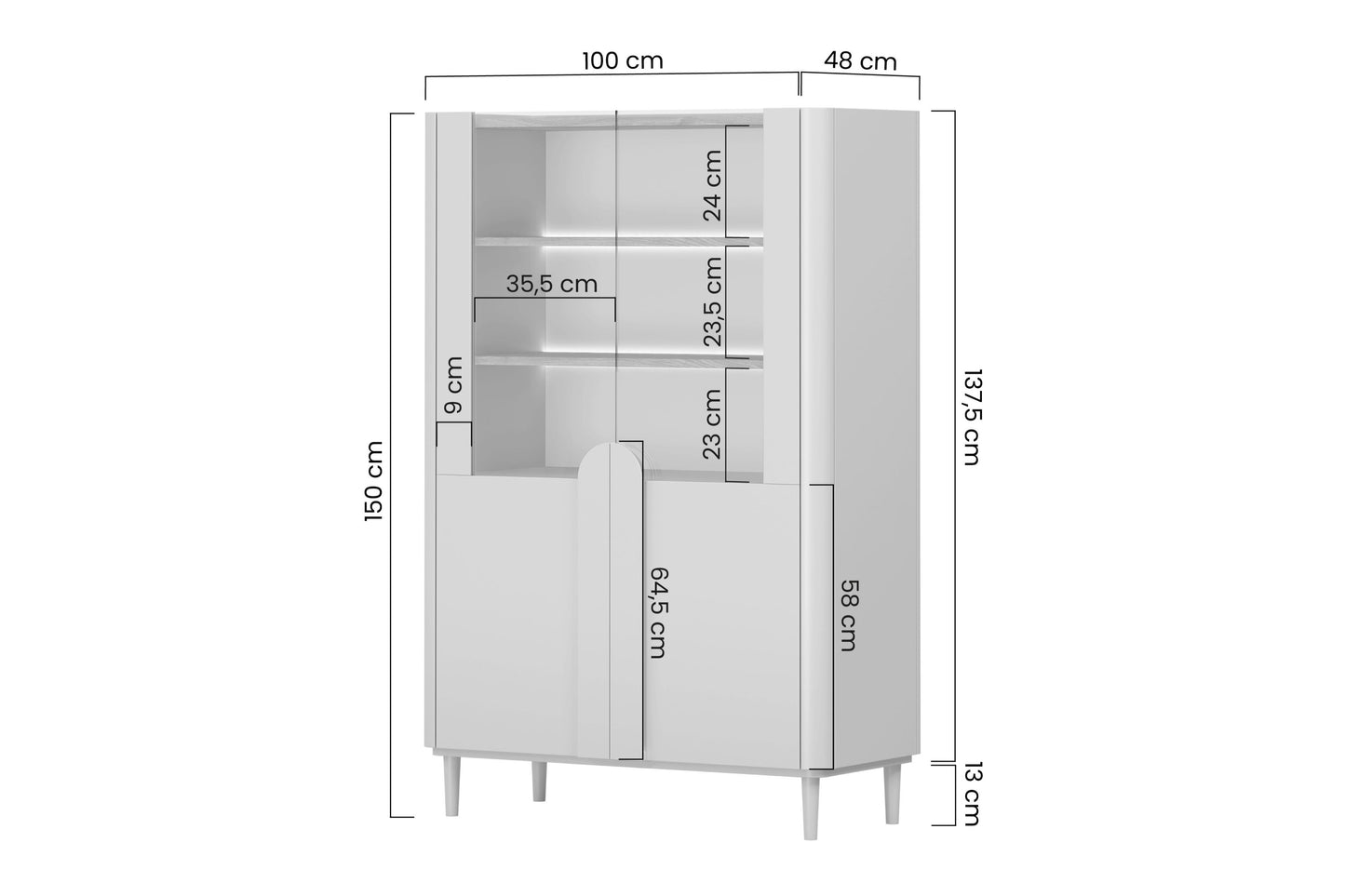 Vitrīna Amil 100/150/48 cm Kašmirs / Eļļots ozols - N1 Home
