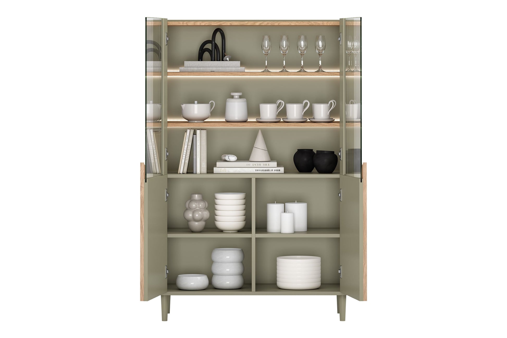 Vitrīna Amil 100/150/48 cm Eikalipta / Baltijas kāpu ozola / dabīgā ozola rokturi - N1 Home