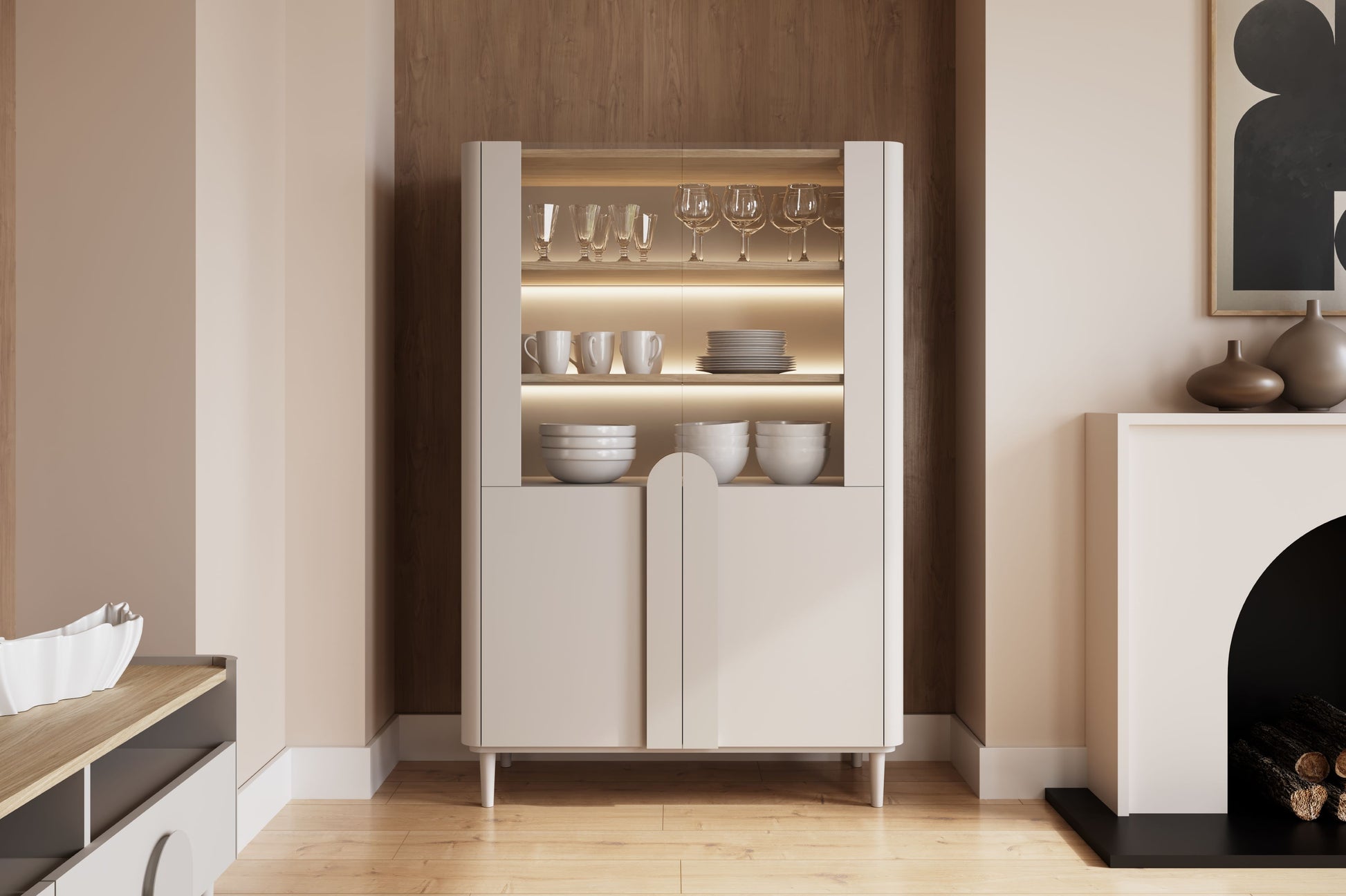 Vitrīna Amil 100/150/48 cm Kašmirs / Eļļots ozols - N1 Home