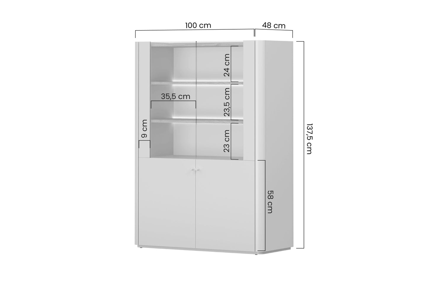 Vitrīna Elva 100/137,5/48 cm Eikalipts / Baltijas kāpu ozols - N1 Home