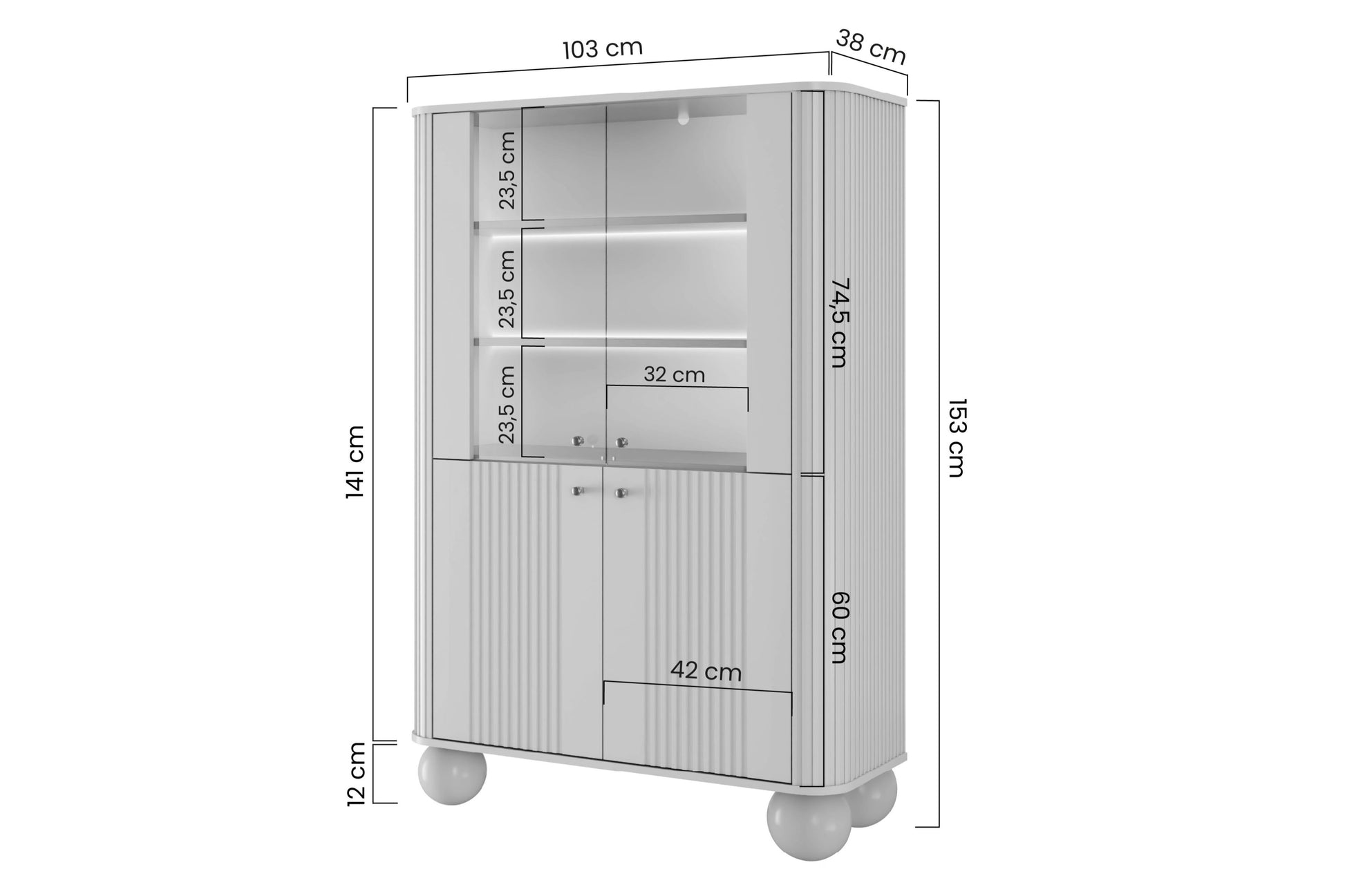 Vitrīnas skapis Vespa 103/153/38 cm kašmirs/rieksts/zelts - N1 Home