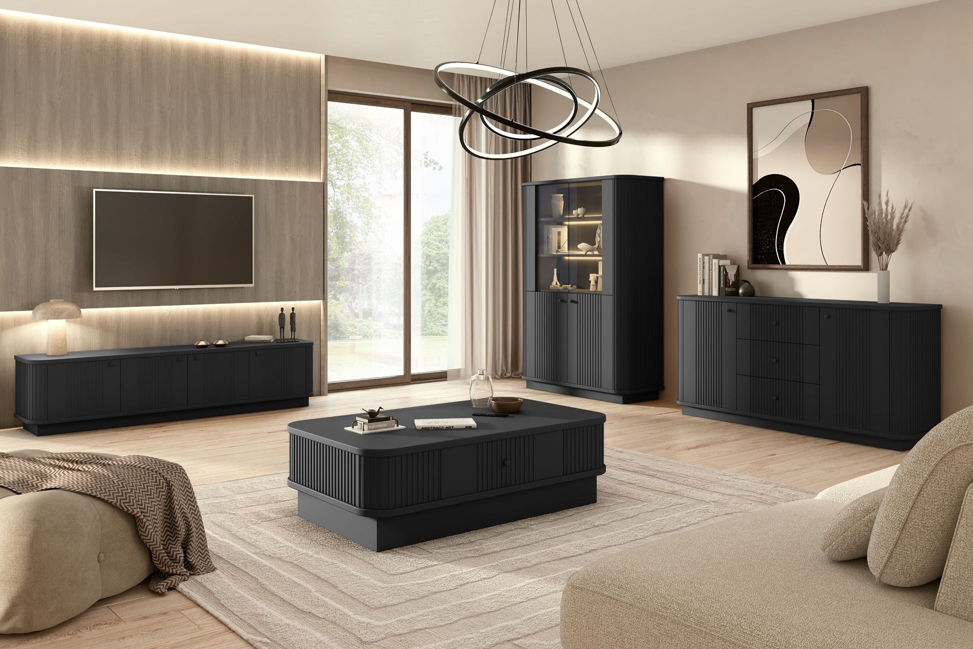 Vitrīnas skapis Vespa 103/148/38 cm melns/melns - N1 Home