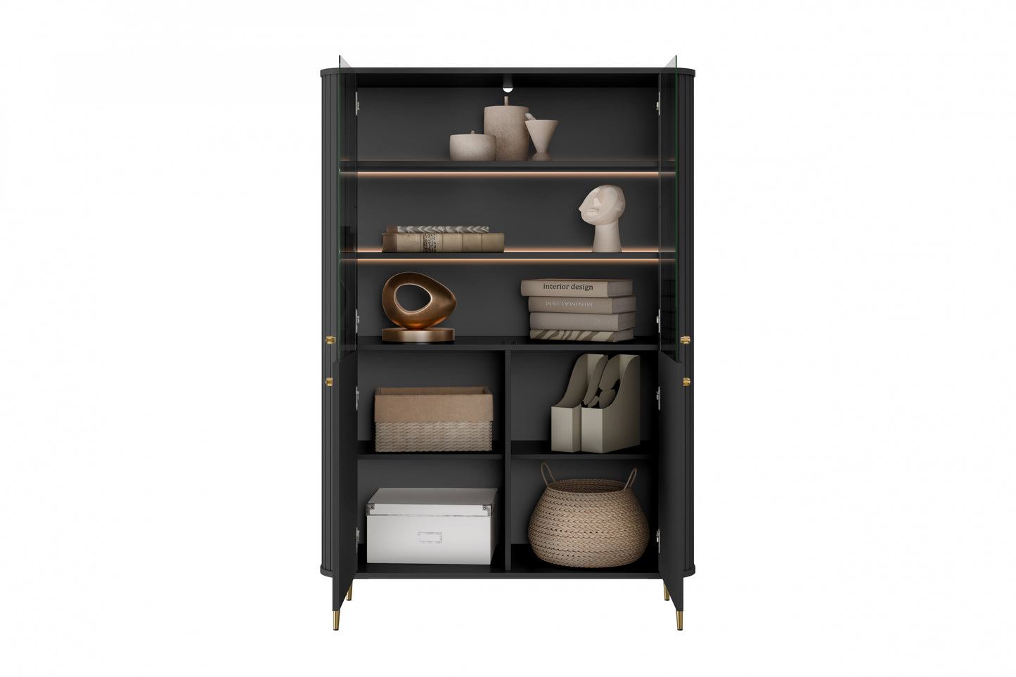 Vitrīnas skapis Vespa 103/156/38 cm melns/zelts - N1 Home