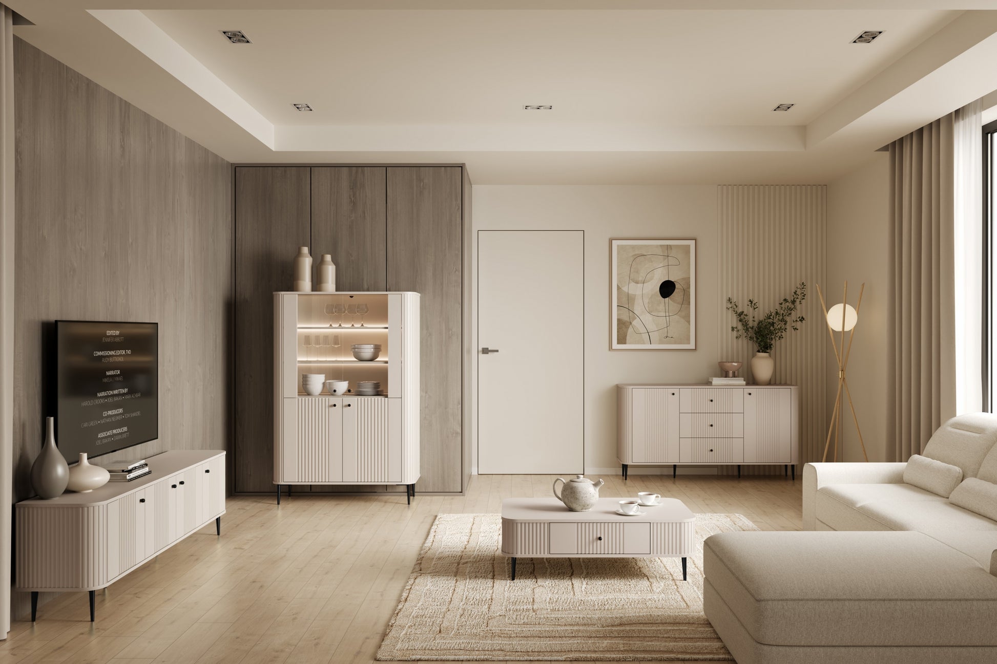 Vitrīnas skapis Vespa 103/156/38 cm kašmirs/melns - N1 Home