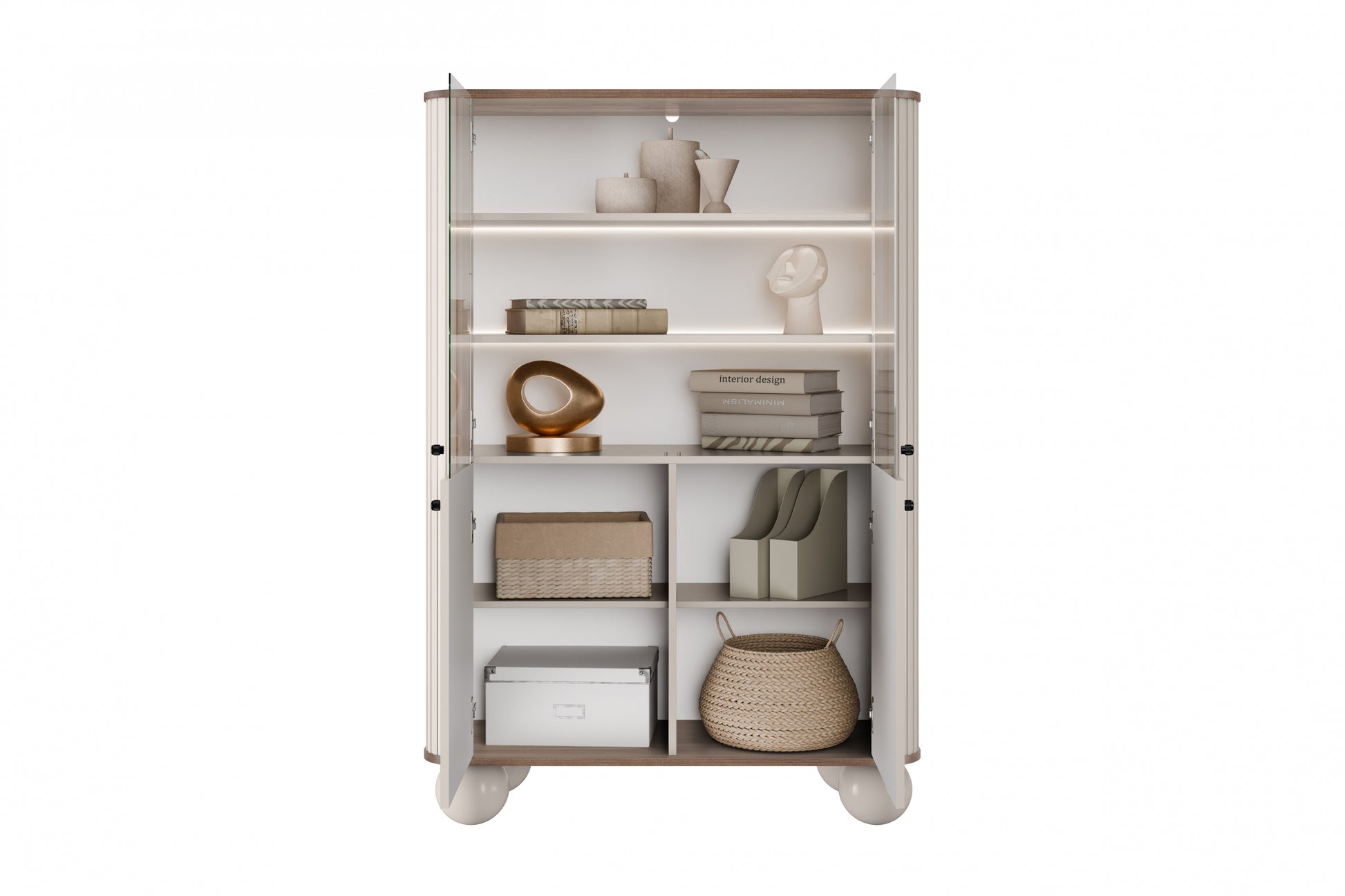 Vitrīnas skapis Vespa 103/153/38 cm kašmirs/rieksts/melns - N1 Home