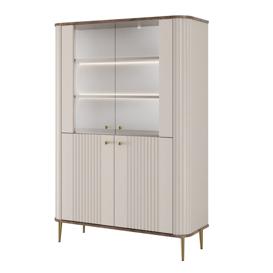 Vitrīnas skapis Vespa 103/156/38 cm kašmirs/rieksts/zelts - N1 Home