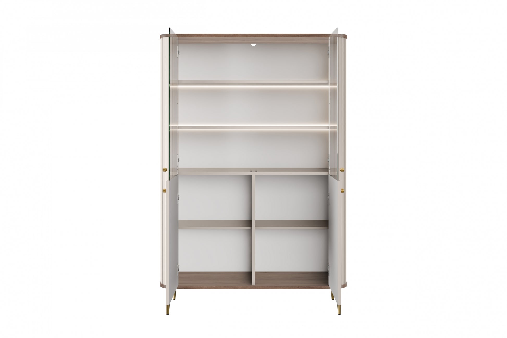 Vitrīnas skapis Vespa 103/156/38 cm kašmirs/rieksts/zelts - N1 Home