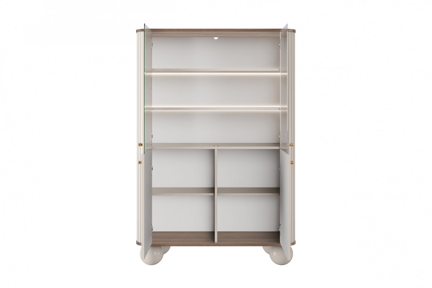 Vitrīnas skapis Vespa 103/153/38 cm kašmirs/rieksts/zelts - N1 Home