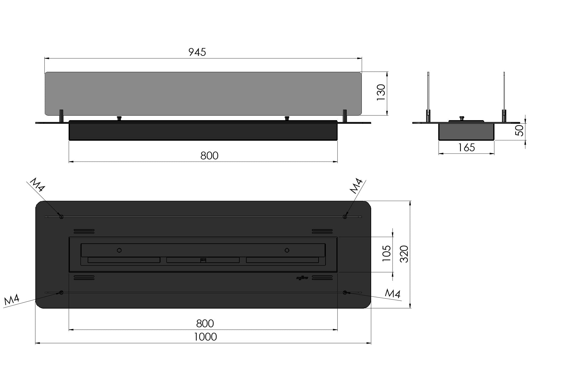 Biokamīns Inser 60/32/550; 100/32/50; 120/32/50 cm melns - N1 Home