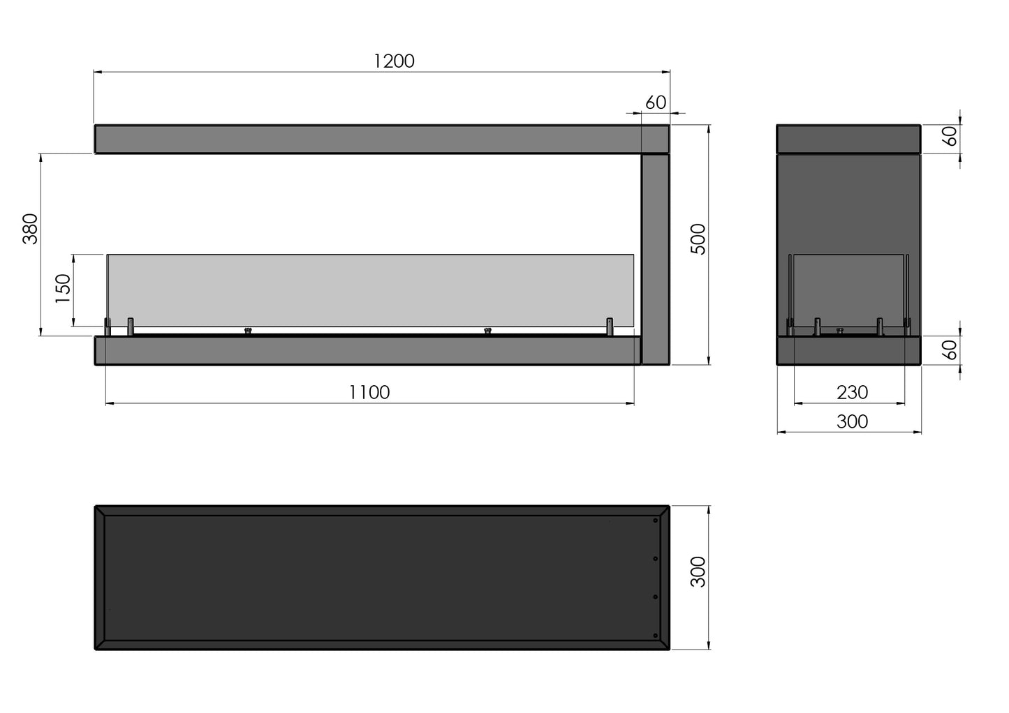 Biokamīns Insi U 2 100/50/30; 120/50/30 cm melns - N1 Home