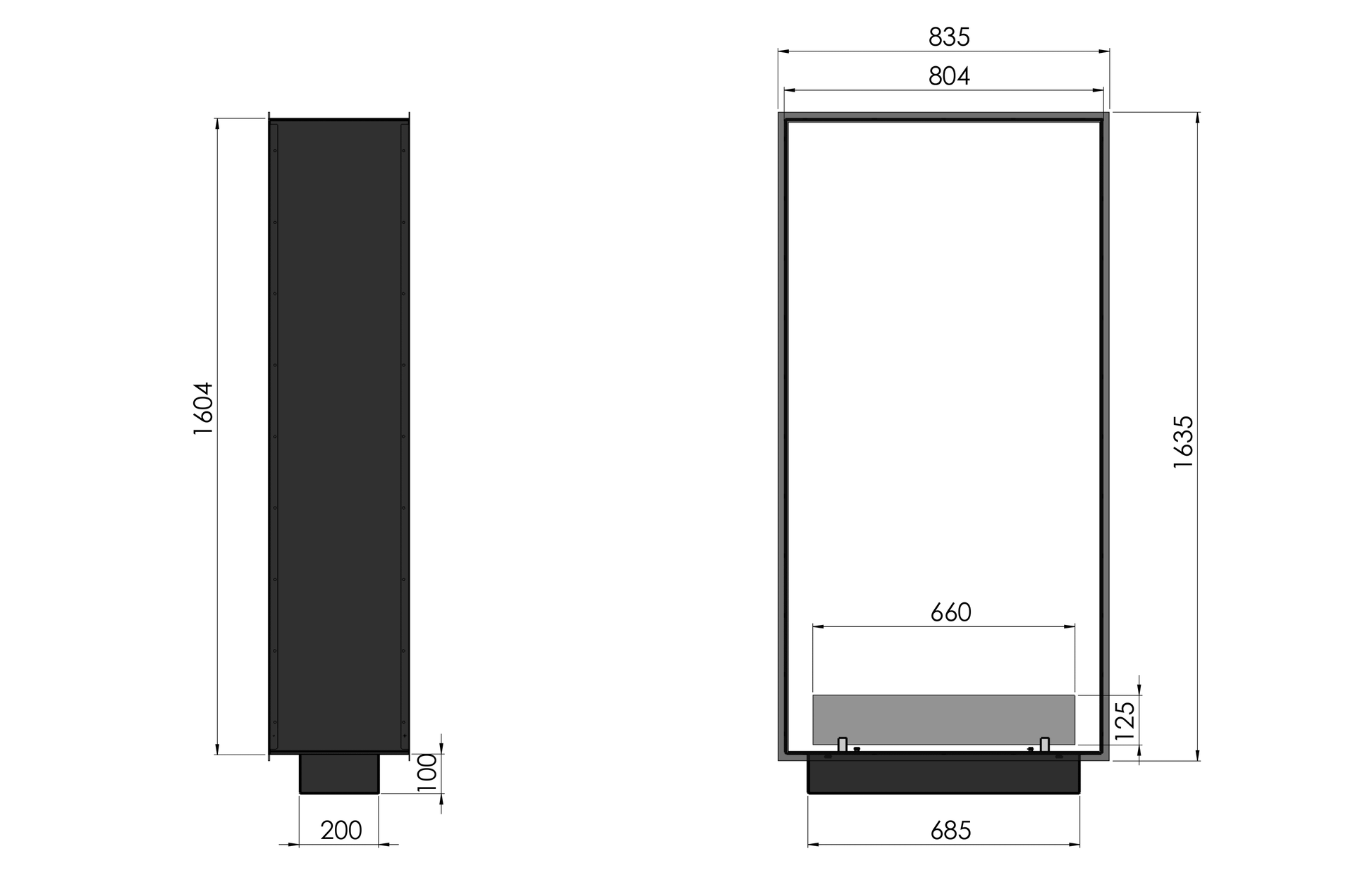Biokamīns 2Side Slim Vert 63/113/35; 73/143/35; 83/163/35 cm melns - N1 Home