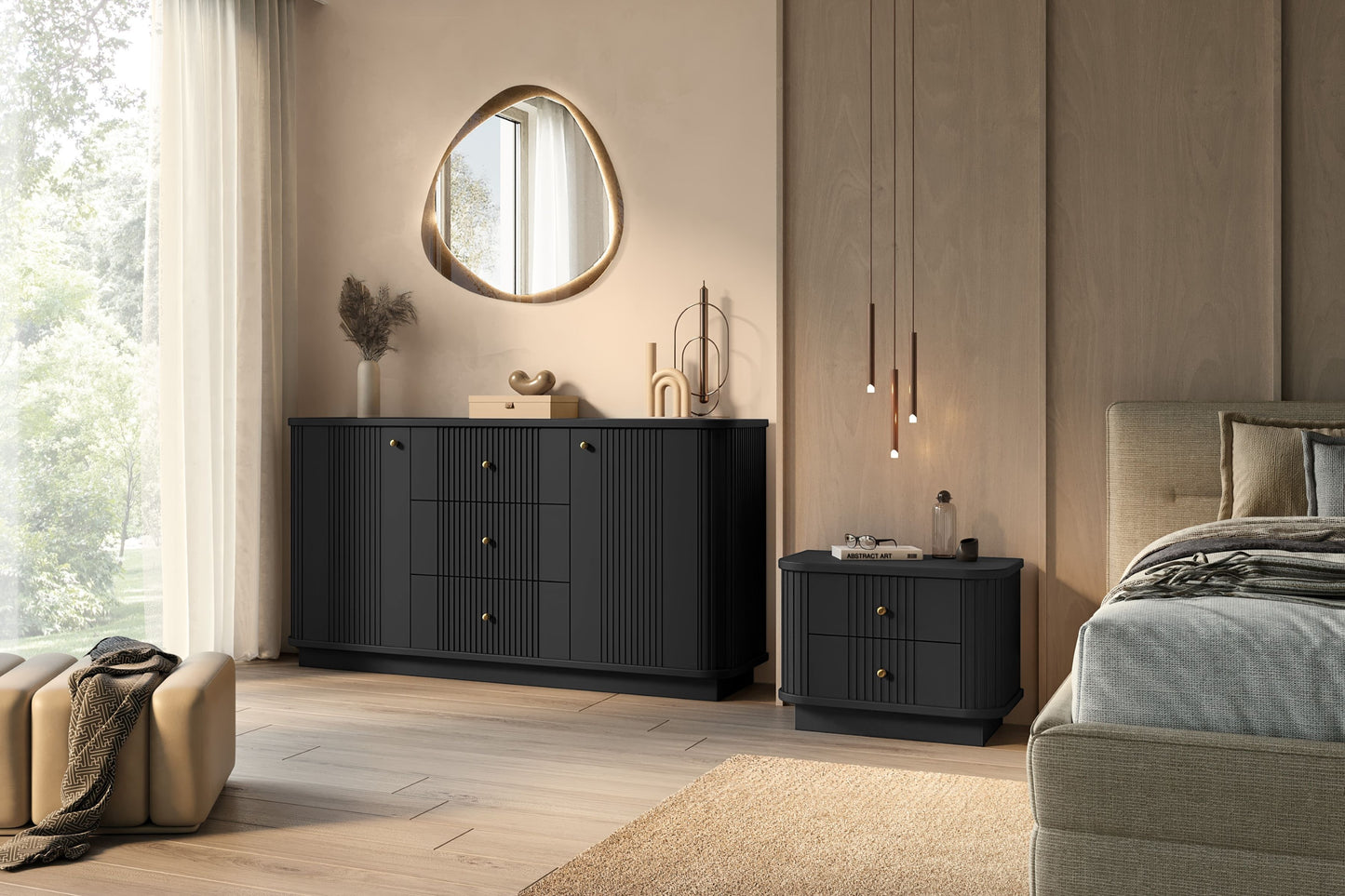 Naktsskapītis Vespa (2) 56/43/38 cm melns/zelts - N1 Home