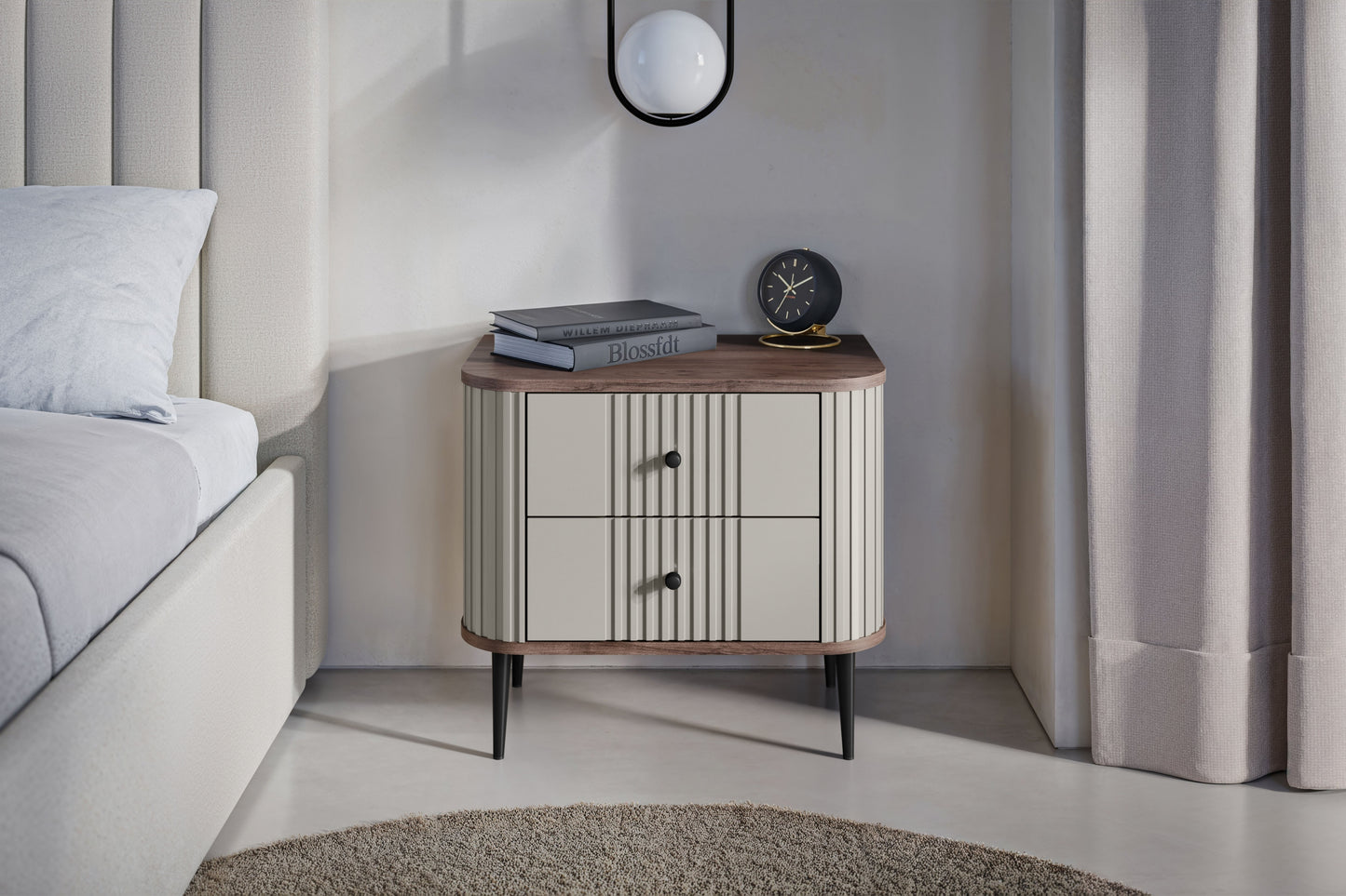 Naktsskapītis (2) Vespa 56/51/38 cm kašmirs/rieksts/melns - N1 Home