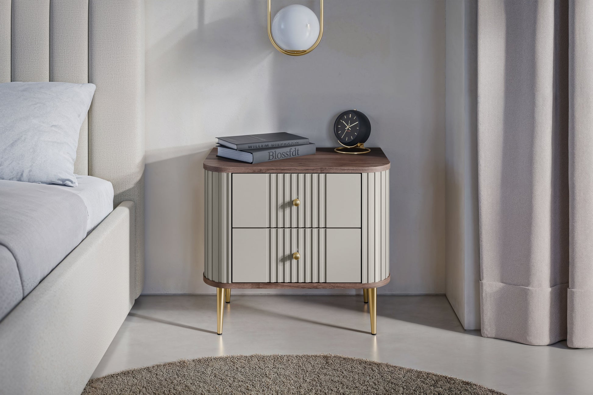 Naktsskapītis (2) Vespa 56/51/38 cm kašmirs/rieksts/zelts - N1 Home