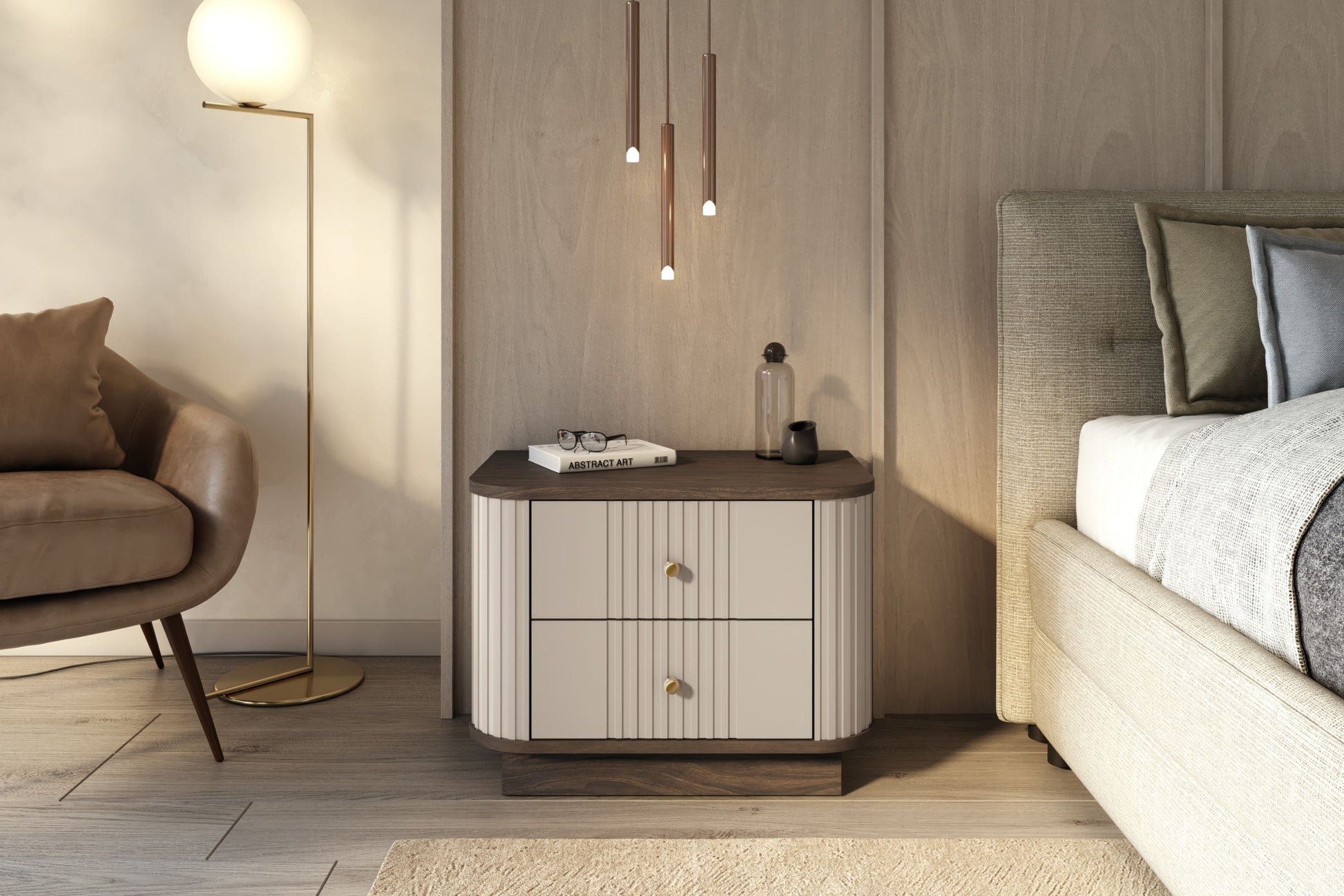 Naktsskapītis Vespa (2) 56/43/38 cm kašmirs/rieksts/zelts - N1 Home