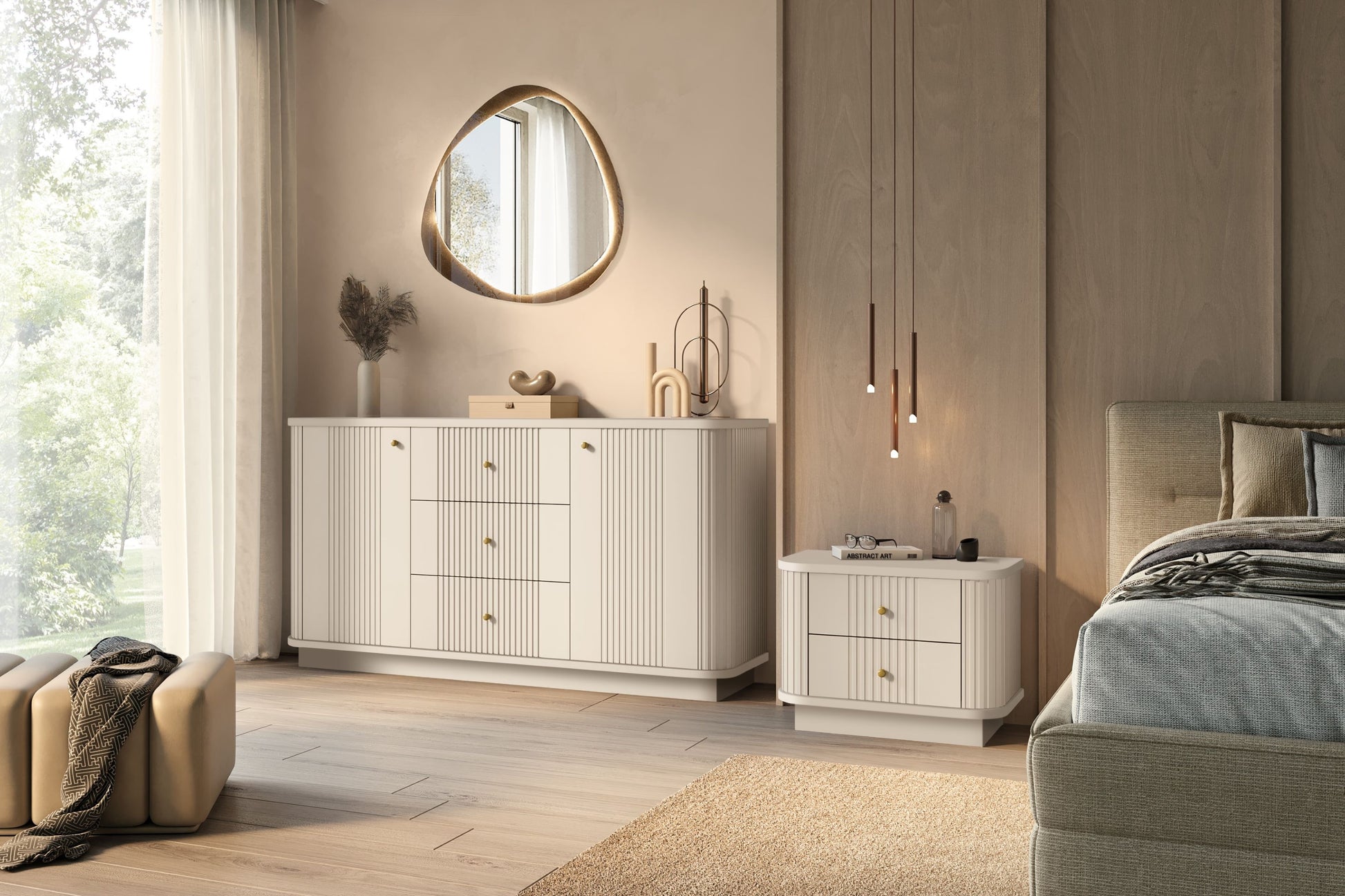 Naktsskapītis Vespa (2) 56/43/38 cm kašmirs/zelts - N1 Home