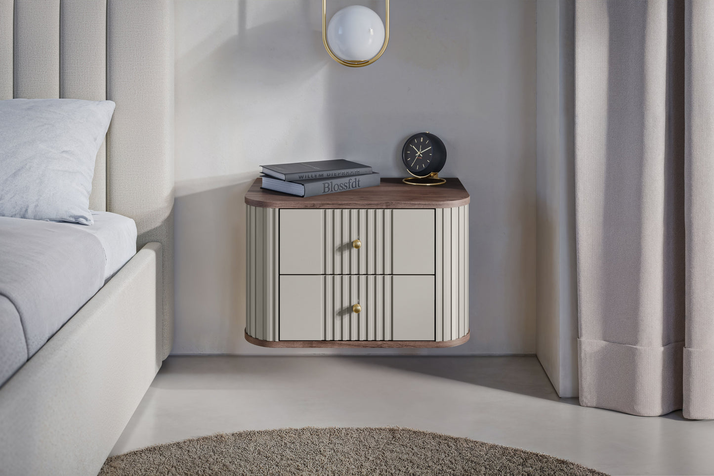 Naktsskapītis (2) Vespa 56/48/38 cm kašmirs/rieksts/zelts - N1 Home