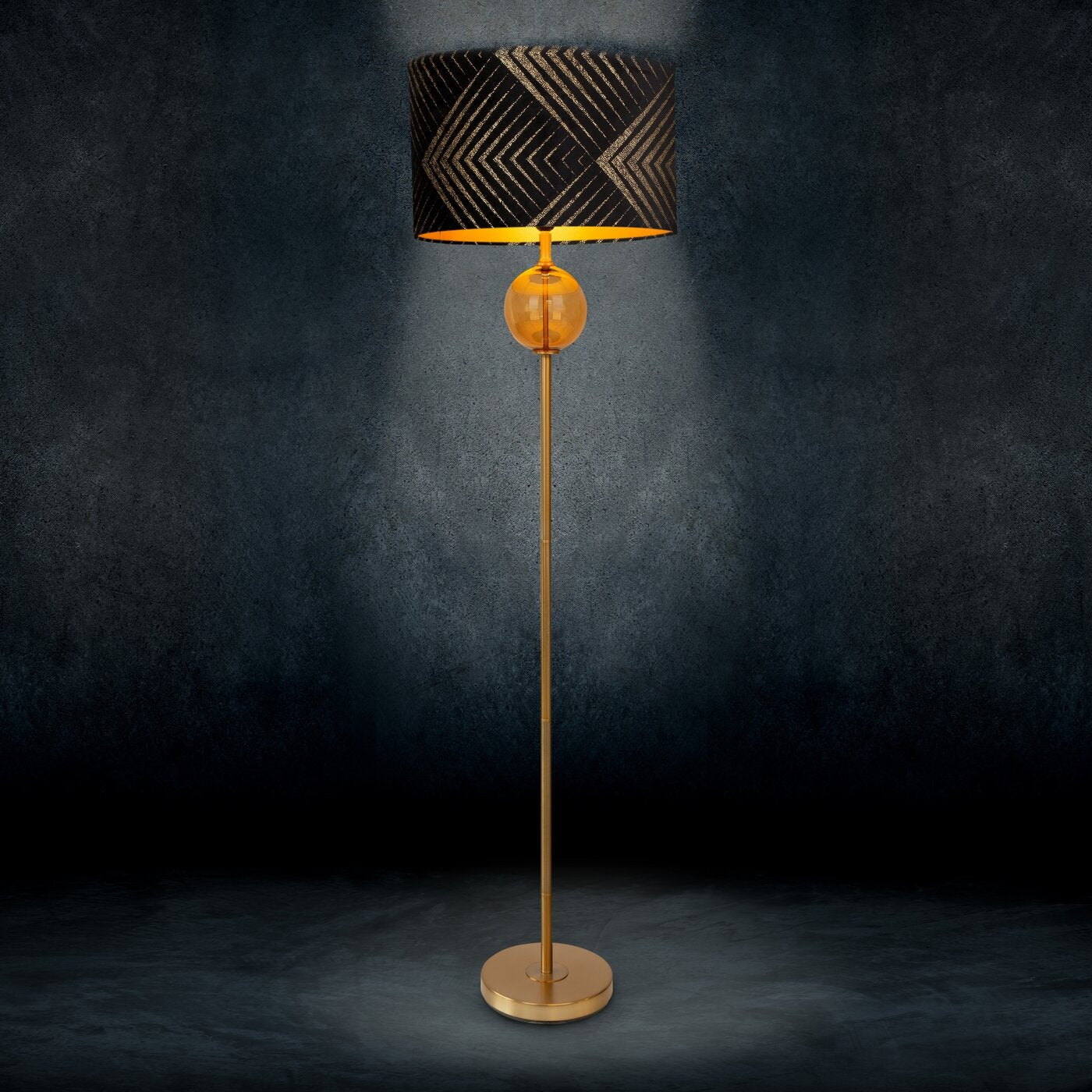 LIMITED COLLECTION stāvlampa VICTORIA 2 ar stiklu un metālu apvienotu pamatni un samta abažūru - N1 Home